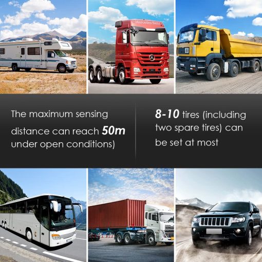Sistema de Monitoreo de Presion de Neumaticos Solar GUTA para RV - Sistema de Monitoreo de Presion de Neumaticos con 6 Sensores Externos (0-188 PSI), TPMS para RV, Pantalla LCD, Modo de Suspension, Monitoreo de Presion en Tiempo Real, Energia Solar - Imagen 6