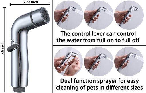 G-Promise Accesorio de Ducha para Perros para una Ducha Rapida y Limpia de Mascotas | Rociador Multifuncional, Valvula de Ducha de Metal, Manguera Extra Larga de 100 Pulgadas, Gancho Sin Taladrar | Bano/Lavado de Perros (Cromo) - Imagen 2