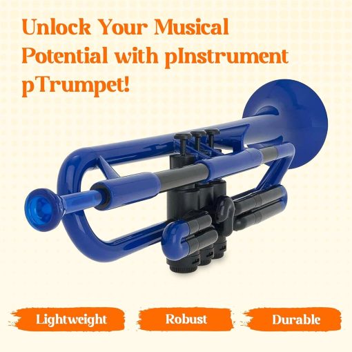 Trompeta de Plastico PINSTRUMENTS pTrumpet | Boquillas 3c y 5c con Estuche | Agarre Ergonomico Comodo | Sonido Autentico en Si Bemol para Estudiantes y Principiantes | Construccion Duradera de ABS | Azul - Imagen 2