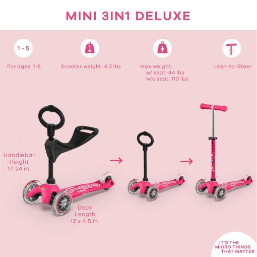 Mini 3in1 Deluxe Scooter de Micro para Ninos de 12 Meses a 5 Anos - Rosa - Imagen 2
