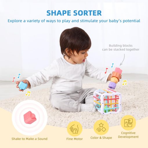 Juguetes Montessori para Bebes de 1 Ano, Kit Educativo de Aprendizaje 7 en 1 con Cubo Sensorial, Caja Apilable, Caja Educativa 3 en 1, Banco de Golpear y Vasos Apilables para Bebes - Imagen 4