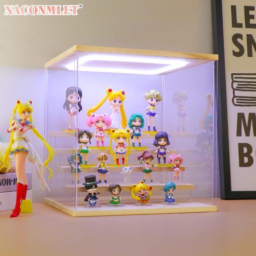 Estuche de exhibicion de acrilico transparente Naconmlet con luz LED- Estanteria ajustable de 6 niveles para Funko Pop Estantes a prueba de polvo y humedad Adecuado para coleccionables Lego Figuras de accion Pop Mart Transformer - Imagen 6