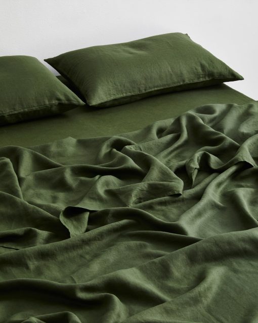 Sabana Ajustable de Lino Bed Threads - 100% Lino Frances - 170 GSM - Lujo y Eco-Amigable - Transpirable, Duradero y Suave - Sabana Ajustable Individual - Lavable a Maquina - Twin XL - Oliva - Imagen 2