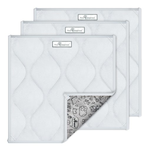 Almohadillas absorbentes para jaulas de cobayas Paw Inspired | Ropa de cama de vellon lavable, fondo impermeable | Super absorbente almohadilla para orina o colchoneta para mascotas para cobayas, hurones, conejos, hamsters, animales pequenos (12x12, Gris claro)