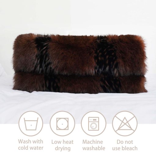 Manta de pelo de zorro de imitacion Inchgrass, manta de piel de lujo para sofa, manta esponjosa super calida y elegante, acogedora y mullida para sofa, sillon y cama, manta de felpa lavable 74"x60" en color marron - Imagen 5