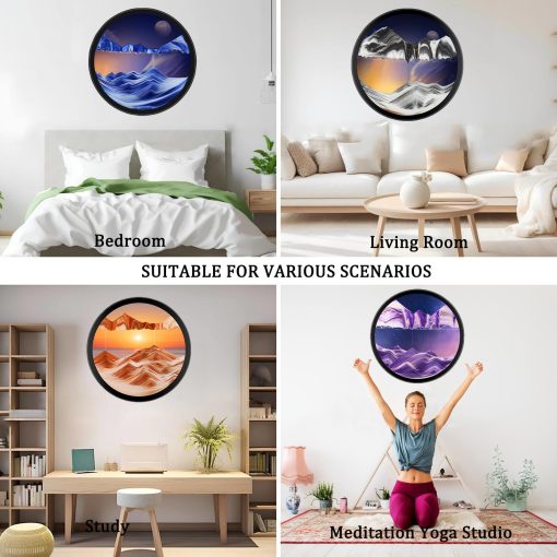 Arte de arena en movimiento TNSLGHS, Arte de arena liquida montado en la pared, Movimiento de la arena 360? Arte de arena de mar profundo Sandscape Decoracion de habitacion, Decoracion de ambiente relajante para casa y oficina, O-24in/61cm - Imagen 5