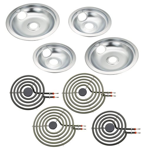 Juego de bandejas de goteo 316048413 y 316048414 y juego de elementos de quemador de rango electrico MP22YA, compatible con Frigi-daire Ken-more Range Oven