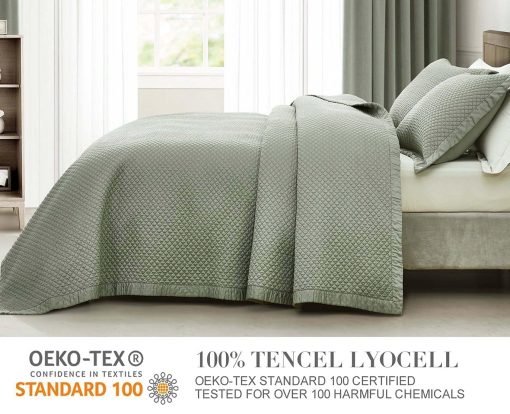 Juego de Edredon de Tencel Lyocell 100% Queen Size - Eucalipto y Diamante Costura Suave y Transpirable 250GSM Relleno de Algodon Ropa de Cama para Todas las Estaciones - Imagen 7