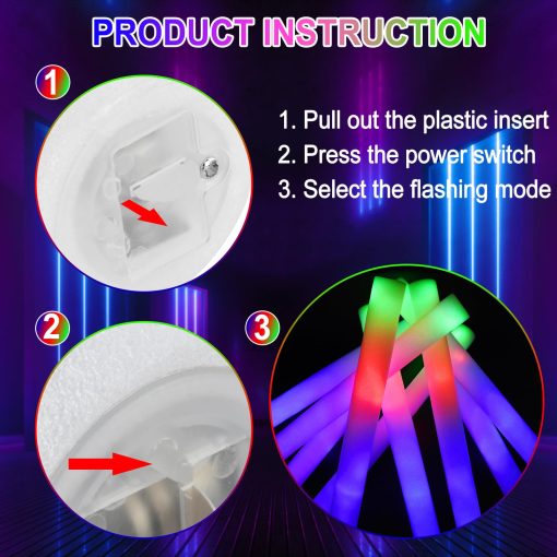 Paquete de 68 varitas luminosas de espuma, varitas luminosas para fiestas a granel con 3 modos de destello coloridos, suministros para fiestas en la oscuridad para recepciones de bodas, pistas de baile, fiestas de vacaciones, conciertos - Imagen 5