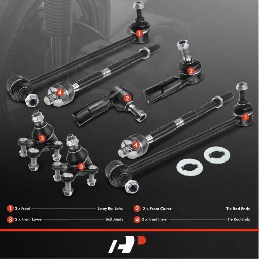 Conjunto de 8 piezas A-Premium, Barra estabilizadora delantera, Junta de la rotula inferior, Extremo de la barra de acoplamiento interno y externo, Compatible con Volkswagen Jetta 08-18, Golf 10-14, Eos 07-16, GTI 06-14, Rabbit 06-09, R32 08, Audi A3 06-09 - Imagen 2