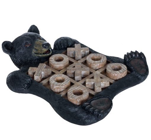 Juego de mesa de Tic Tac Toe Pine Ridge Bear Negro - Juego decorativo de 3 en raya Oso Teddy Negro Decoracion de hogar con tematica de osos negros rusticos - Juegos recreativos de interior Decoracion de osos negros