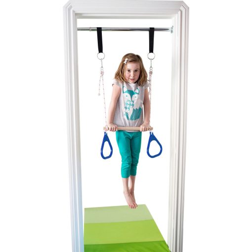 DreamGYM Columpio de Puerta para Ninos Interior - Barra de Trapecio y Combo de Anillos de Gimnasia Azul - Imagen 5