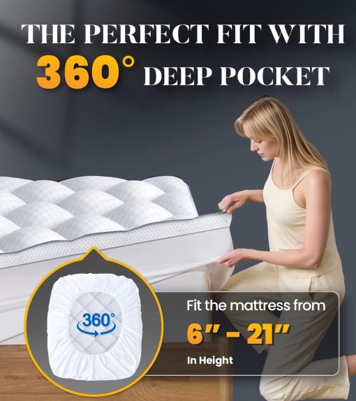 Topper de Colchon Cal King de 3 Pulgadas de Espuma Viscoelastica Ultraesponjosa para Dolor de Espalda, Topper de Colchon Cal King Extra Suave con 4X Soporte, Protector de Colchon con Laterales de Malla de Aire Transpirable, Bolsillo Profundo de 6-21'' - Imagen 5