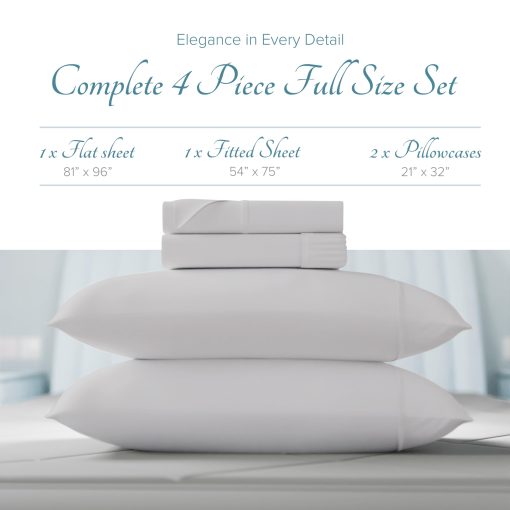 Juego de sabanas de algodon egipcio 100% Carressa Linen Full Size - 1000 hilos 4 PC con bolsillo profundo, sabana bajera tamaño completo, juego de sabanas de lujo de saten suave para hotel, se adapta a colchon hasta 18" - Plata - Imagen 3