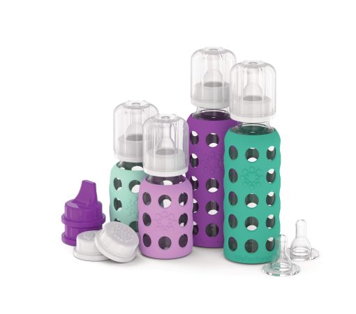 Set de Inicio de 4 Botellas Lifefactory (2) 4-Onzas en Menta/Lavanda (2) 9-Onzas en Kale/Uva (2) Tapas Planas (2) Tapas para Sorber (2) Tetinas Etapa 2