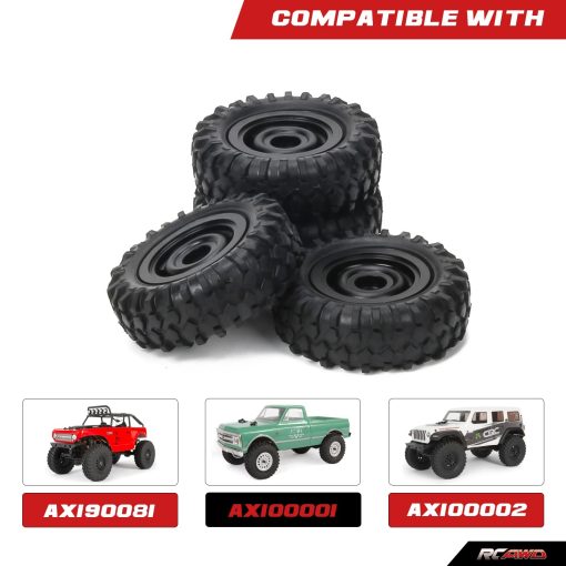 Rueda de aleacion RCAWD con neumaticos de goma para Axial SCX24 RC Crawler 1/24 Piezas de mejora (Negro) - Imagen 2