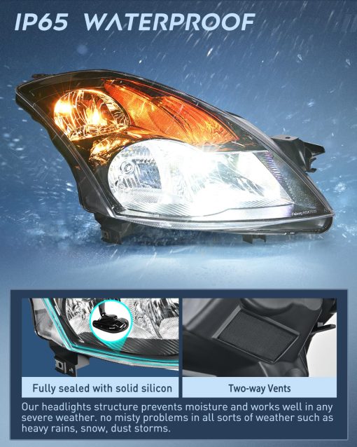 Nilight Conjunto de Faros Delanteros Compatible con 2007 2008 2009 Nissan Altima 4Dr Sedan Repuesto de Faros Carcasa Negra Reflector ambar Lente Clara Lado del Conductor y Pasajero, 2 Anos de Garantia - Imagen 4