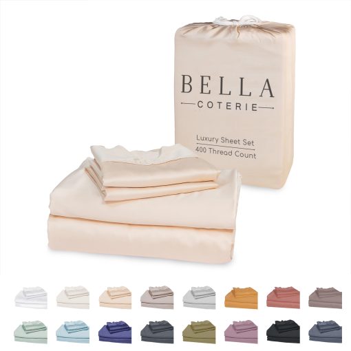 Juego de sabanas de lujo King Bamboo de Bella Coterie | Cultivado organicamente | Ultra suave | Refrigerante para personas calurosas | Bolsillo profundo de 18" | Viscosa de bambu [Champagne]