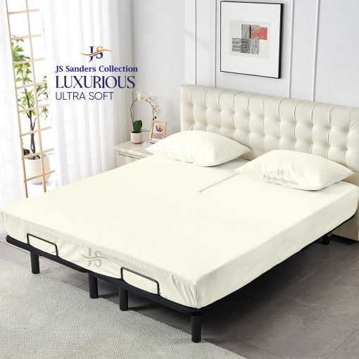 Juego de sabanas Flex Top Cal-King de la coleccion JS Sanders 600TC para cama Sleep Number - 100% Algodon 4 Piezas Ajuste Superior Split Cal-King Sheets para Cama Ajustable, Cal-King 32 Pulgadas Abajo Sabanas Marfil-18 Pulgadas Sabanas Profundas - Imagen 2