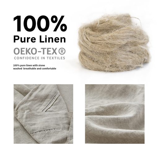 Juego de sabanas de lino Simple&Opulence con dobladillo de encaje - 3 Piezas, 100% Lino Europeo Puro Lavado, Sabanas de Cama (1 Sabana Plana, 1 Sabana Ajustable, 1 Funda de Almohada) - Transpirables y Suaves (Lino con Encaje, Twin) - Imagen 2