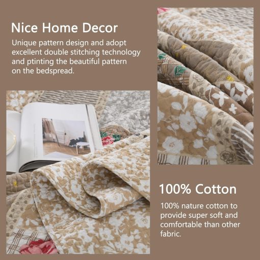Colcha de Cama Extragrande Finlonte 102x120 Pulgadas - Colcha de Cama Queen Extragrande 100% Algodon, Colcha Acolchada Extragrande de Estilo Campestre, Cubrecama Reversible Ligero, Juego de Ropa de Cama, Marron/Gris - Imagen 4