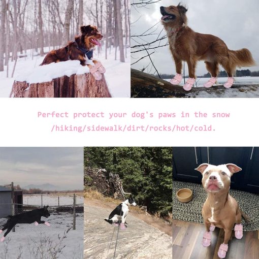 XSY&G Zapatos para Perros, Botas Impermeables para Perros con Tiras Reflectantes Suela Antideslizante y a Prueba de Resbalones, Zapatos para Perros para Medianos y Grandes 4Pzas Rosado-Talla 6 - Imagen 7