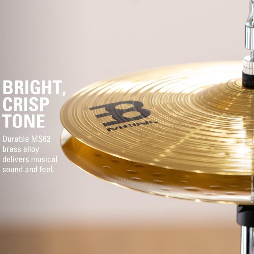 Set de Platillos Meinl Cymbals HCS para Bateria con 13" Hihats, 14" Crash, Mas 10" Splash Gratis, Baquetas, Lecciones - Hechos en Alemania - Laton Duradero, Garantia de 2 Anos, Acabado Tradicional (HCS1314) - Imagen 3