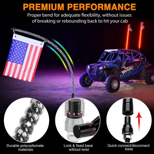 Nilight 2PCS 4FT Spiral RGB LED Whip Light w/RGB Chasing/Dancing Light RF Remote Control Lighted Antenna Whips for Can-am ATV UTV RZR Polaris Dune Buggy 4 Wheeler Offroad Jeep Truck, 2 Year Warranty - Imagen 3