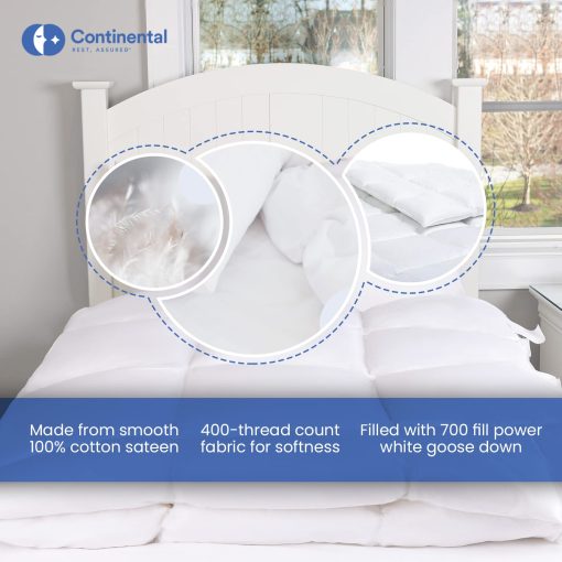 Edredon Europeo de Plumon de Ganso Blanco de 700 Fill Power Serenity - Suave, Hipoalergenico, Ligero para Todo el Año - Fabricado en Estados Unidos - Tamaño Queen 86 x 86 Pulgadas (Peso para Todo el Año, Queen) - Imagen 4