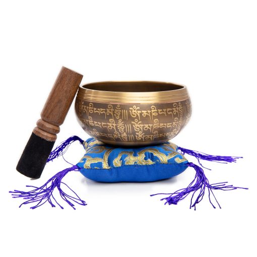 Set de Cuenco Tibetano - Facil de Tocar Autentico Hecho a Mano Para la Meditacion Cuenco Sonoro Yoga de Sanacion 4 Pulgadas por Himalayan Bazaar (Marron y Azul) - Imagen 4