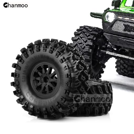 Neumaticos y Rines de 2.2 RC Crawler Chanmoo con Llantas de Bloqueo 1/10 de Goma para Coche Rock Crawler 1:10 Axial SCX10 90047 D90 TF2 Tamiya CC01 Traxxas TRX4 RGT 4PCS (Negro) - Imagen 5