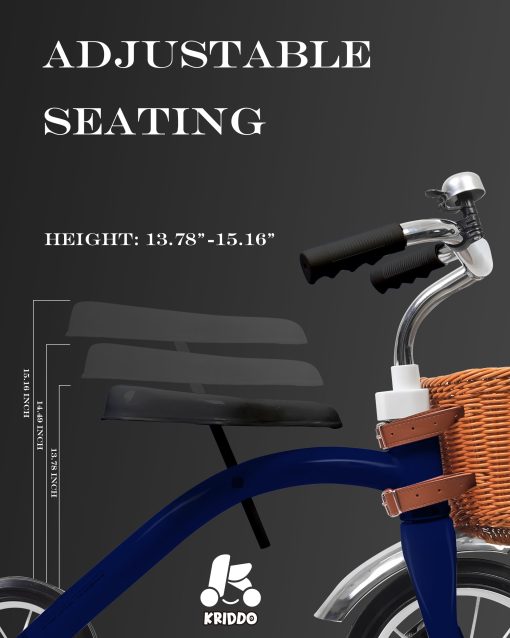 Triciclo clasico de metal para ninos y ninas de 2 a 4 anos, regalo para ninos y ninas, triciclo para ninos de 1 a 3 anos, resistente plataforma trasera, direccion deluxe y agarre ergonomico, para interior y exterior, azul - Imagen 3