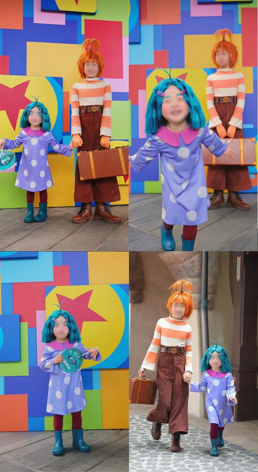Disfraz de Cosplay JUMOF Kids Envy Vestido de Lunares Morado con Peluca Traje de Halloween para Ninas, Tamano 140 - Imagen 3