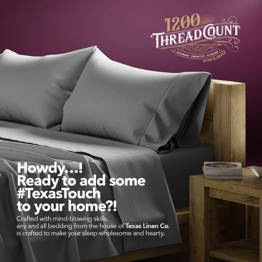 TEXAS LINEN CO. Juego de Sabanas de Algodon Egipcio 100% Tamaño Queen - 1200 Hilos 4 PC Juego de Sabanas Queen de Algodon Egipcio, Sabana de Lujo Tamaño Queen, Sabanas de Alto Hilo, 16" Bolsillo Profundo - Gris Oscuro - Imagen 8