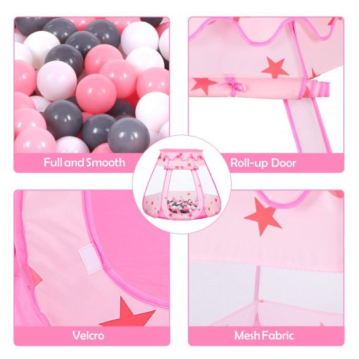 Tent Ball Pit para Bebes con 50 Bolas, Tienda de Juego Pop Up para Ninas, Juguetes de Princesas para Ninos Casa de Juegos Interior y Exterior con Bolsa de Transporte (Rosa: Rosa/Blanco/Gris, 109x90cm/50 Bolas) - Imagen 6