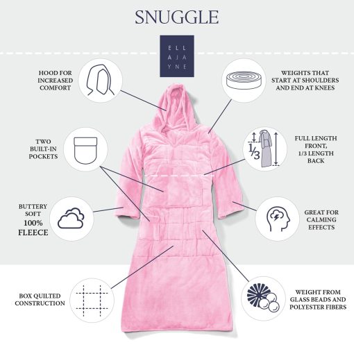 Ella Jayne - Manta con Capucha Ponderada de 10lb, Manta Ponible de Forro Polar 100% para Adultos y Adolescentes, Relleno de Perlas de Vidrio, Manta con Capucha Confortable, Talla unica para Todos - Rosa - Imagen 3
