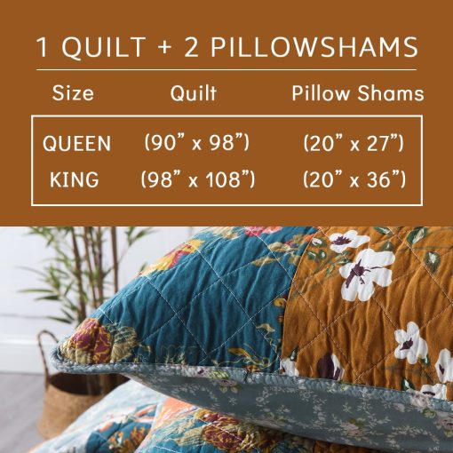 Juego de Colchas de Algodon Camandy 3 Piezas Reversible de Lujo con Estampado Paisley Floral Marron, Tamaño King - Imagen 6