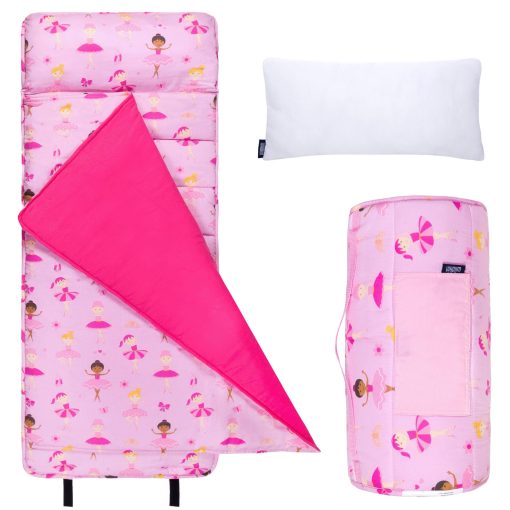 Wildkin Original Nap Mat con Almohada Reutilizable para Ninos y Ninas, Perfecto para Colchoneta de Dormir de Primaria, Caracteristicas de Cierre de Gancho y Bucle, Materiales de Mezcla de Algodon Suave Colchoneta para Ninos (Ballerina)