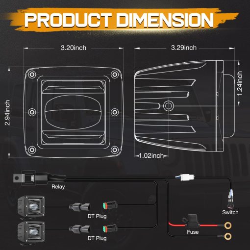 Niking Auto 2Pcs 3 Pulgadas SAE LED Luces de Niebla Off Road Aprobadas por DOT Luces de Conduccion Cuadradas Luces de Trabajo LED Cubos Antiniebla para Camiones Jeep Wrangler JK Nissan Ram 4x4 Barco Motocicleta Tacoma - Imagen 7