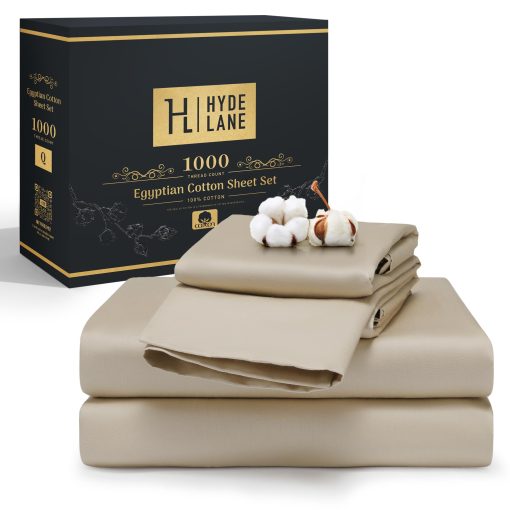 Juego de Sabanas de Algodon Egipcio Hyde Lane Tamano Queen, 1000 Hilos, Sabanas de Hotel de Lujo, Sabanas de Saten con Bolsillo Profundo de 18", Suaves y Gruesas 4 Piezas (Queen, Topico)