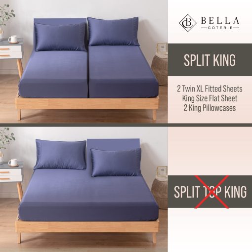 Juego de sabanas de lujo Bella Coterie Split King de bambu | Cultivado organicamente | Ultra suave | Refrigerante para los que duermen calientes | Bolsillo profundo de 18" | Viscosa hecha de bambu [Azul Crepusculo] - Imagen 2