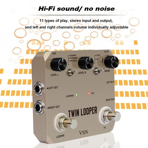 Pedal de Loop VSN, Pedales de Loop de Guitarra Estereo, Pedal de Efectos de Guitarra Loop Station Multi-funcion 11 Tipos de Reproduccion con 10 Minutos de Tiempo de Loop, Efectos de Guitarra 44.1kHz/24Bit - Imagen 4