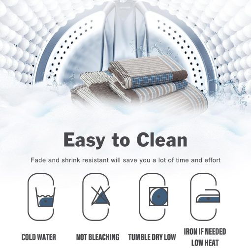 Colcha de cuadros para cama Queen Size Y-PLWOMEN - 100% algodon, colcha de algodon ligera y transpirable con 2 fundas de almohada, juego de ropa de cama, azul marron, Queen (90 * 98 pulgadas) - Imagen 7