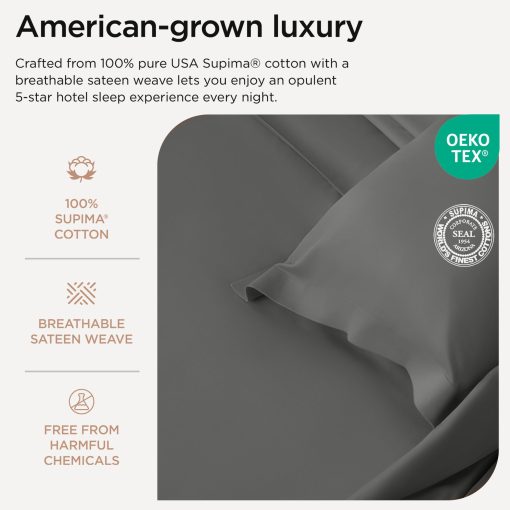 Juego de sabanas Threadmill California King | Sabanas de algodon Supima 100% certificadas de Estados Unidos | Juego de sabanas de lujo de calidad hotelera de 656 hilos con bolsillo extra profundo elastico | Sabanas gris oscuro - Imagen 3