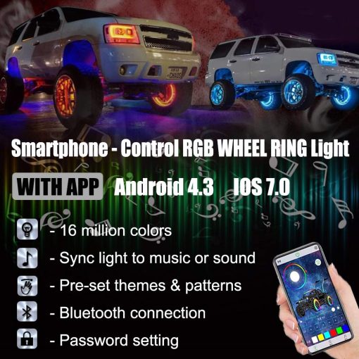 Kit de Luz de Anillo de Rueda Doble de 17 pulgadas Beatto con Funcion de Senal de Giro y Frenado Controlado por Control Remoto y App Simultaneamente con Funcion de Bloqueo - Imagen 5