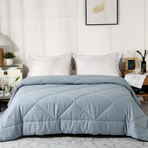 Coleccion Leisurely 2024 Edredon Premium Mejorado Sin Compresion Todas las Estaciones Relleno de Algodon 100% - Reversible Ligero Suave Transpirable Esponjoso (Gris Azul, Twin)