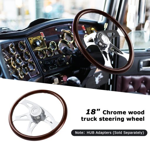 Volante de Madera de 18" para Camion Chrome 4 Radios, para Kenworth, Peterbilt, Volvo, Freightliner - Imagen 4