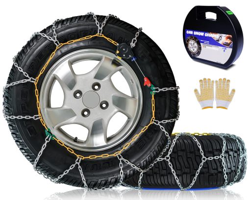 Cadenas de Nieve Auto Fijacion en 1 Minuto de Instalacion Rapida y Facil, Cadenas de Neumaticos Portatiles y Reutilizables para Emergencias Universales para Automoviles de Pasajeros, Camionetas y SUV - Juego de 2