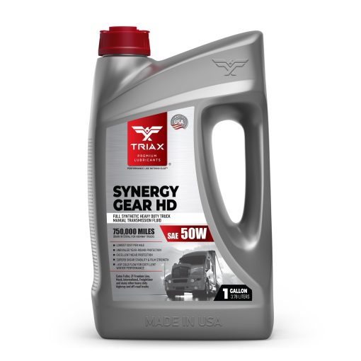 Aceite de Transmision Manual Sintetico Completo TRIAX Synergy Gear HD 50W, Lubricante de Engranajes, Compatible con Mack, ZF, Freightliner, Clasificacion de 500k Millas (1 Galon)