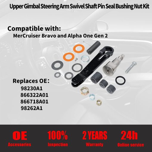 Kit de eje de brazo de direccion giratorio superior Qagea Swivel Shaft Pin Seal Bushing Nut para MerCruiser Bravo y Alpha One Gen 2 Reemplaza# 98230A1 866322A01 866718A01 98262A1 - Imagen 2